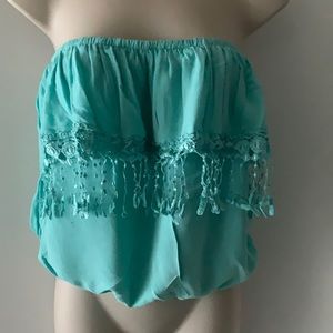Strapless teal fringed Top